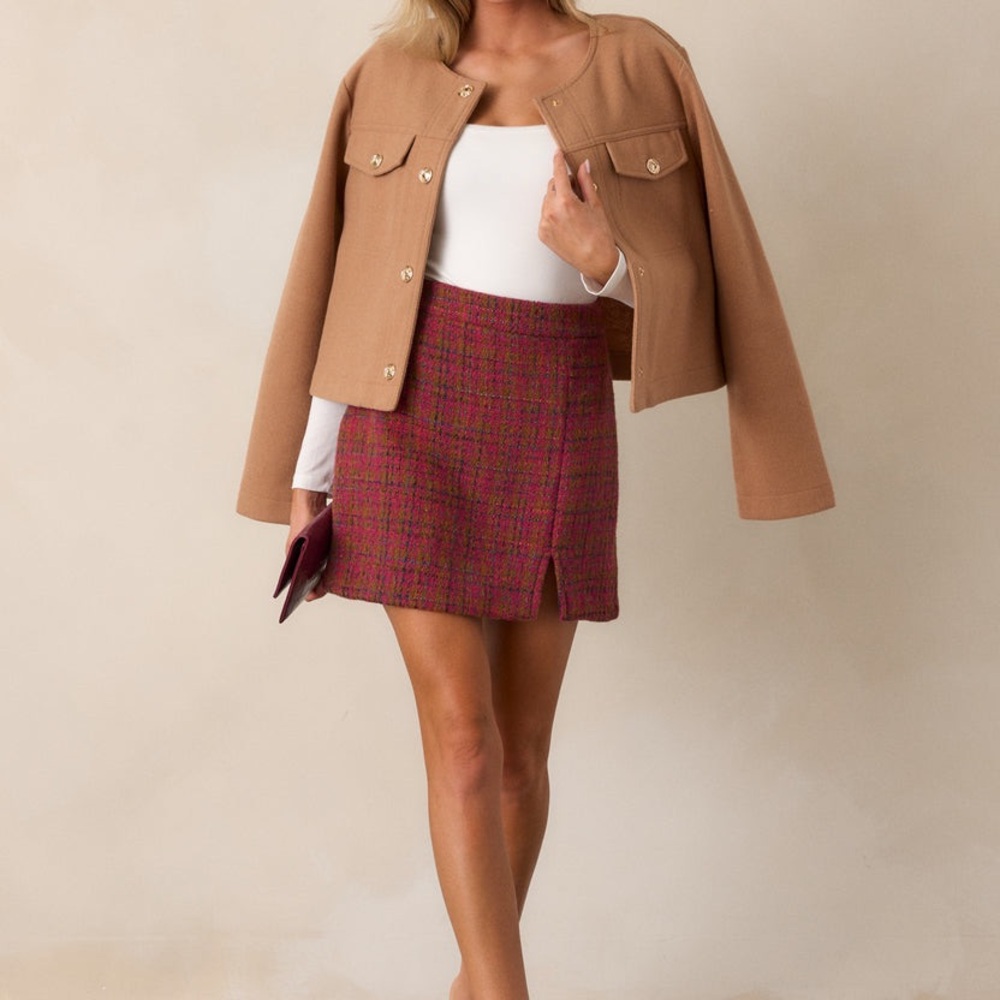 New‎ Skies Are Blue burgundy and brown tweed  mini skirt Christmas gift Holiday - Picture 10 of 10